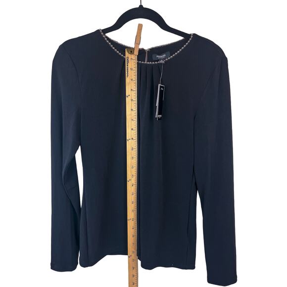 Premise Studio Women’s Top Blouse Size Medium Long Sleeve Silver Balls in Black - Picture 9 of 9